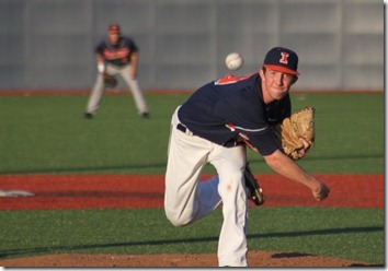 Tyler Hamer throwing from the mound at last year’s Orange and Blue World Series